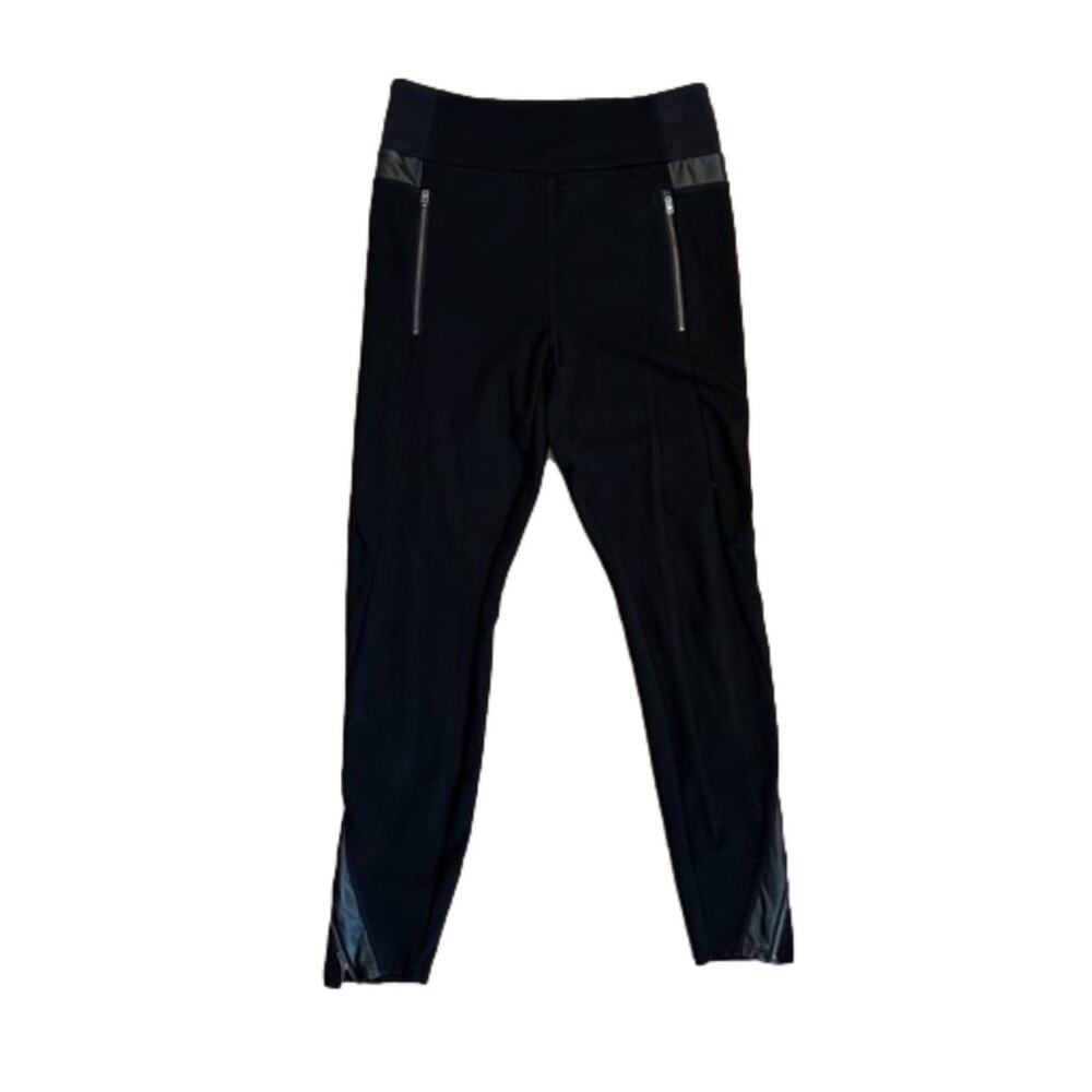 Athleta Ponte Knit Moto Leggings Pants Faux Leather Zip High Rise Black Size M